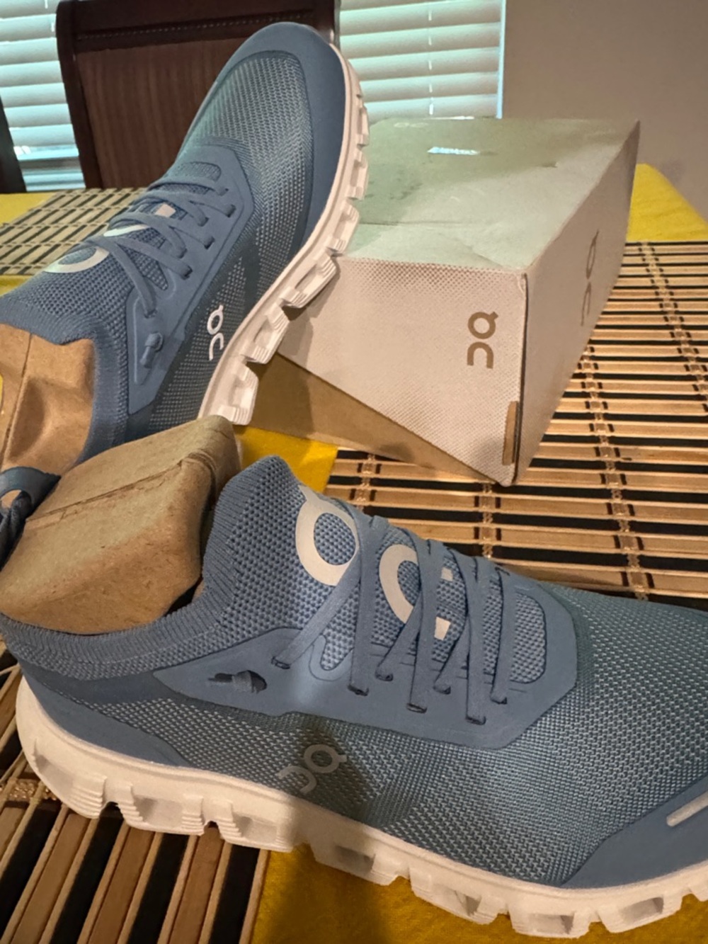 On Running Blue and White Cloud Sneakers